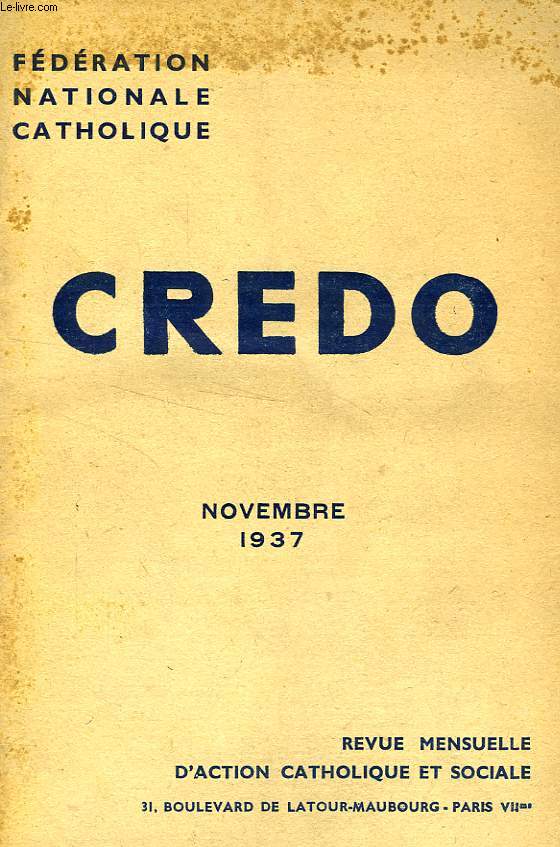 CREDO, NOV. 1937