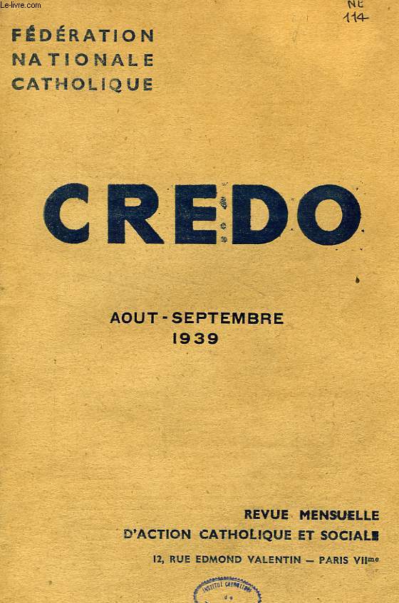 CREDO, AOUT-SEPT. 1939