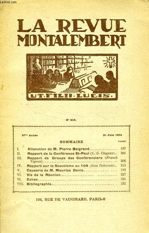 REVUE MONTALEMBERT, 27e ANNEE, N 218, JUIN 1934