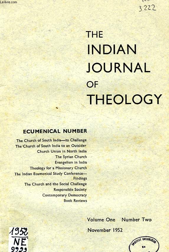 THE INDIAN JOURNAL OF THEOLOGY, VOL. I, N 2, NOV. 1952