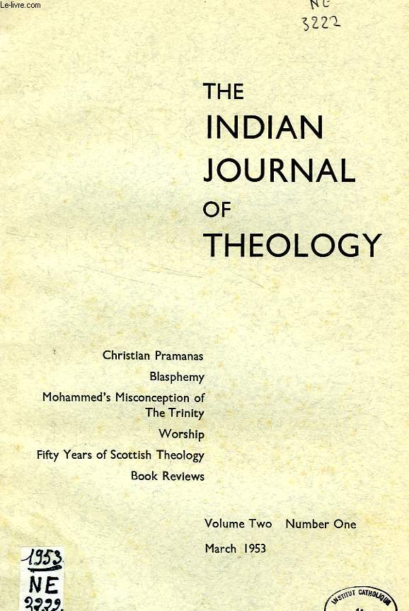 THE INDIAN JOURNAL OF THEOLOGY, VOL. II, N 1, MARCH 1953