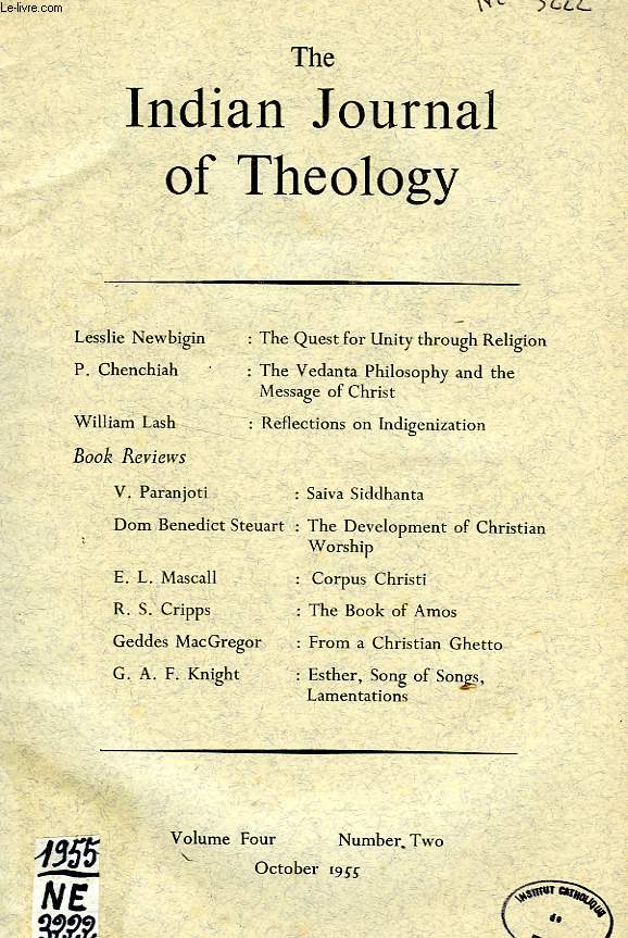 THE INDIAN JOURNAL OF THEOLOGY, VOL. IV, N 2, OCT. 1955
