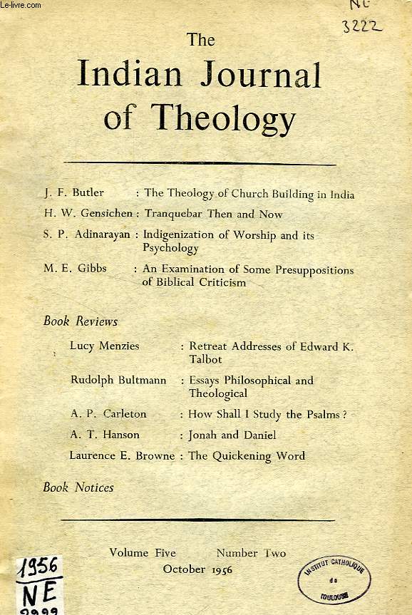 THE INDIAN JOURNAL OF THEOLOGY, VOL. V, N 2, OCT. 1956