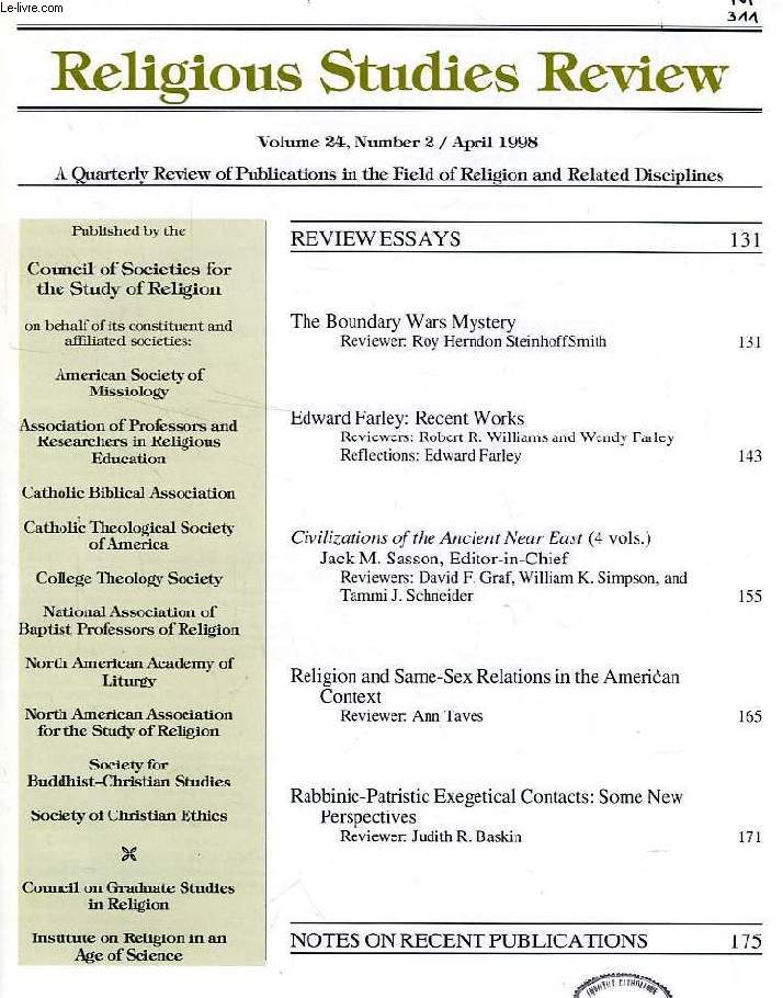 RELIGIOUS STUDIES REVIEW, VOL. 24, N 2, APRIL 1998