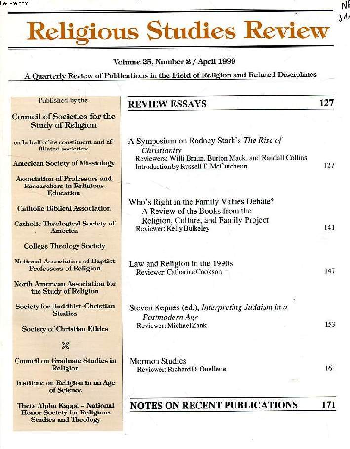 RELIGIOUS STUDIES REVIEW, VOL. 25, N 2, APRIL 1999