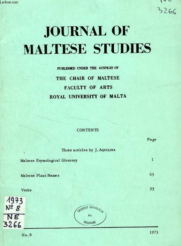 JOURNAL OF MALTESE STUDIES, N 8, 1973