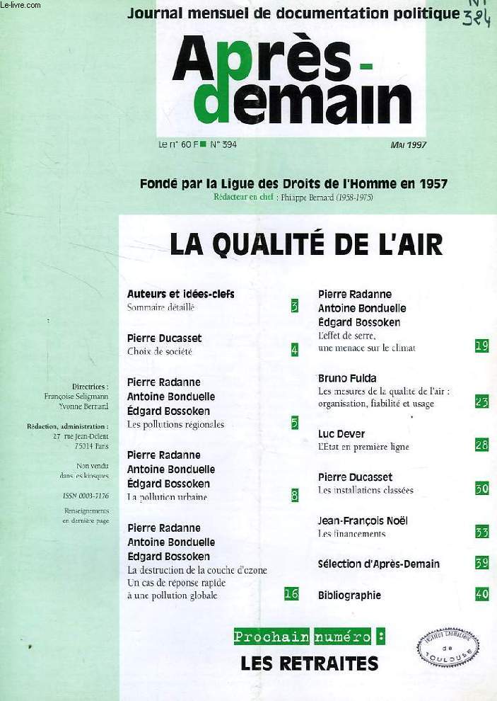 APRES-DEMAIN, N 394, MAI 1997, JOURNAL MENSUEL DE DOCUMENTATION POLITIQUE