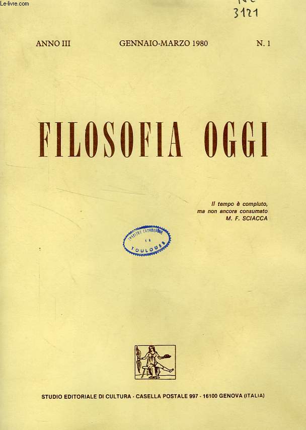FILOSOFIA OGGI, ANNO III, N 1, GENNAIO-MARZO 1980