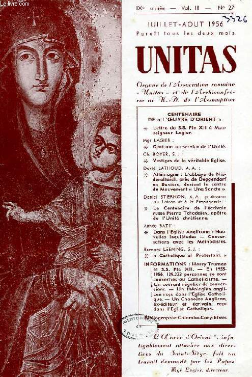 UNITAS, IXe ANNEE, VOL. III, N 27, JUILLET-AOUT 1956