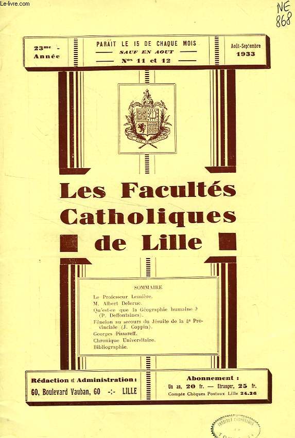 LES FACULTES CATHOLIQUES DE LILLE, 23e ANNEE, N 11-12, AOUT-SEPT. 1933