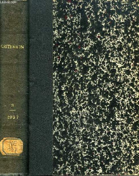 CRITERION, REVISTA TRIMESTRAL DE FILOSOFIA, VOLUM III, 1927