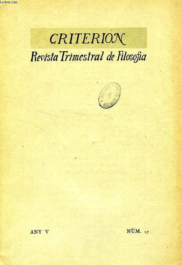 CRITERION, REVISTA TRIMESTRAL DE FILOSOFIA, ANY V, FASC. 17, ABRIL-JUNY 1929