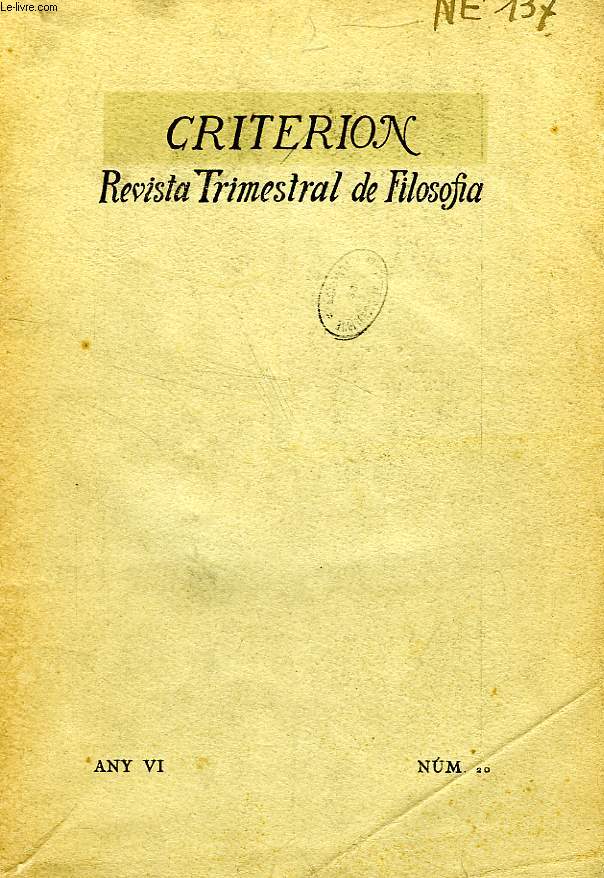 CRITERION, REVISTA TRIMESTRAL DE FILOSOFIA, ANY VI, FASC. 20, 1930