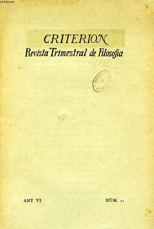 CRITERION, REVISTA TRIMESTRAL DE FILOSOFIA, ANY VI, FASC. 21, 1930