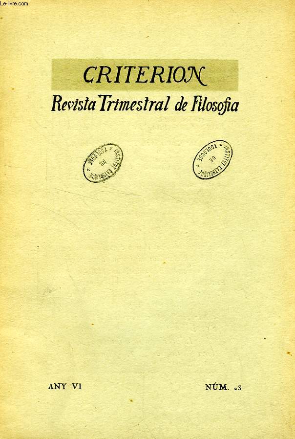 CRITERION, REVISTA TRIMESTRAL DE FILOSOFIA, ANY VI, FASC. 23, 1930