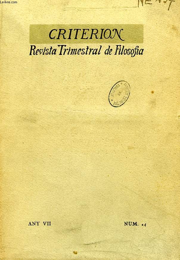 CRITERION, REVISTA TRIMESTRAL DE FILOSOFIA, ANY VII, FASC. 23, GENER-MAR 1931