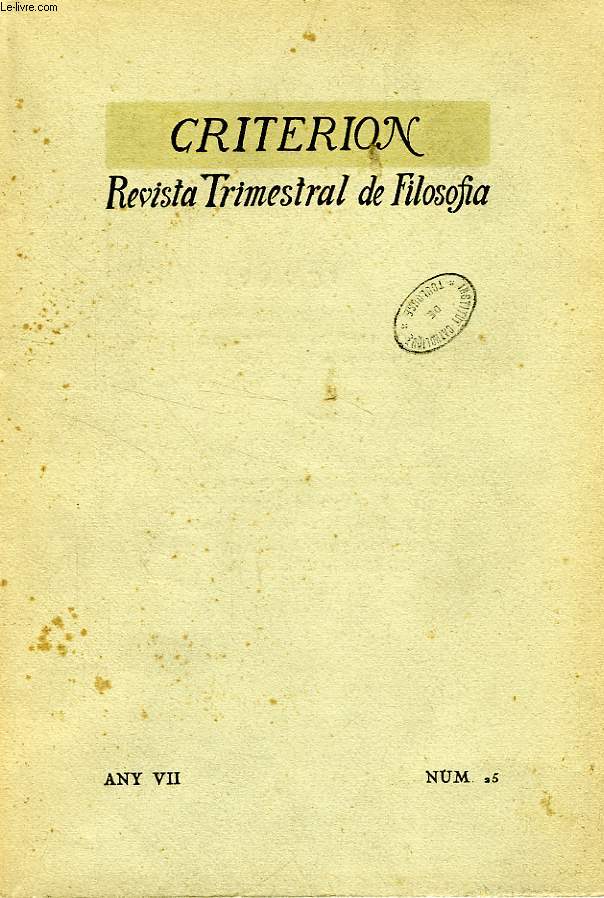 CRITERION, REVISTA TRIMESTRAL DE FILOSOFIA, ANY VII, FASC. 25, ABRIL-JUNY 1931