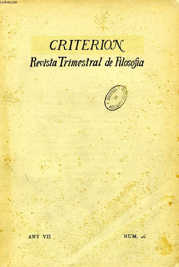 CRITERION, REVISTA TRIMESTRAL DE FILOSOFIA, ANY VII, FASC. 26, JULIOL-SETEMBRE 1931