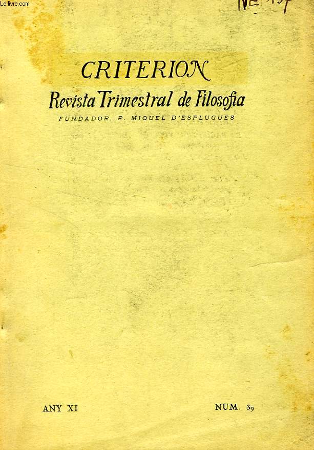 CRITERION, REVISTA TRIMESTRAL DE FILOSOFIA, ANY XI, FASC. 39, ABRIL-JUNY 1935
