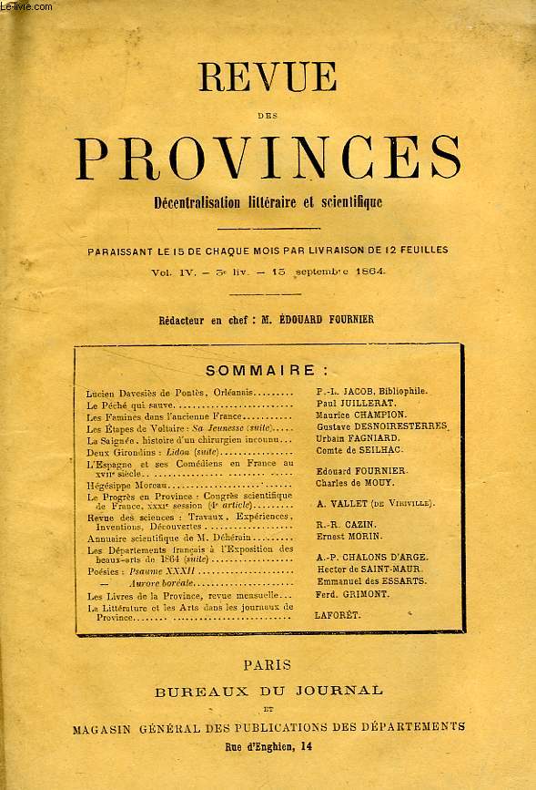 REVUE DES PROVINCES, VOL. IV, 3e LIV., SEPT. 1864, DECENTRALISATION LITTERAIRE ET SCIENTIFIQUE