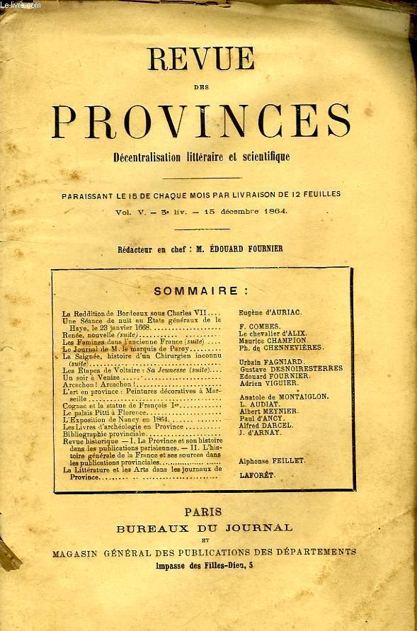 REVUE DES PROVINCES, VOL. V, 3e LIV., DEC. 1864, DECENTRALISATION LITTERAIRE ET SCIENTIFIQUE