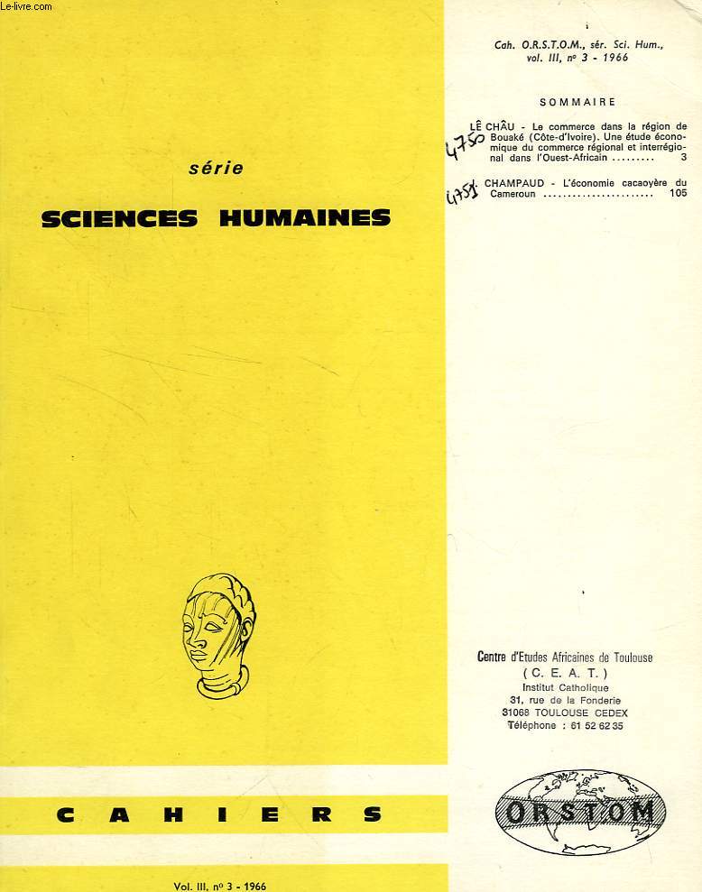 CAHIERS ORSTOM, SCIENCES HUMAINES, VOL. III, N 3, 1966