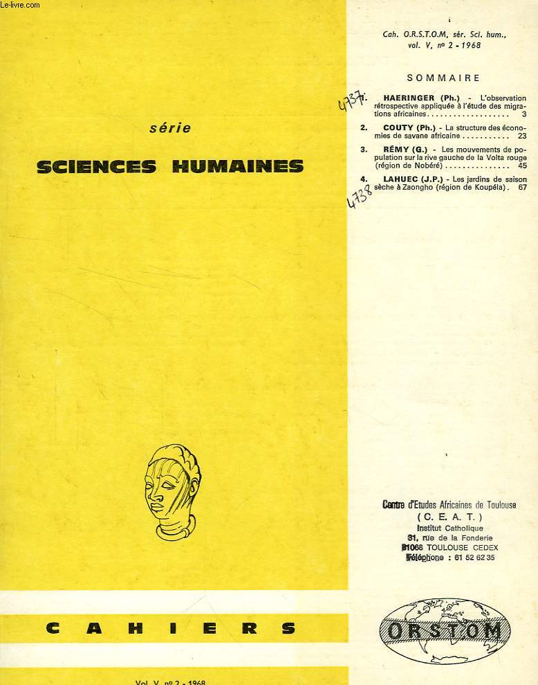 CAHIERS ORSTOM, SCIENCES HUMAINES, VOL. V, N 2, 1968