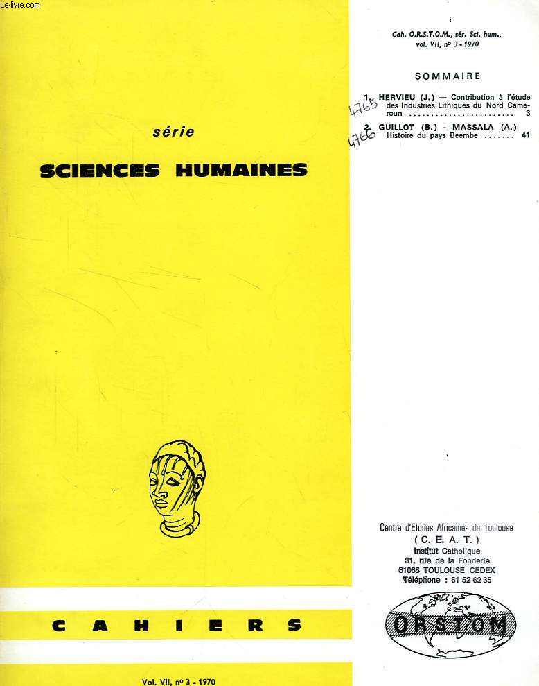 CAHIERS ORSTOM, SCIENCES HUMAINES, VOL. VII, N 3, 1970