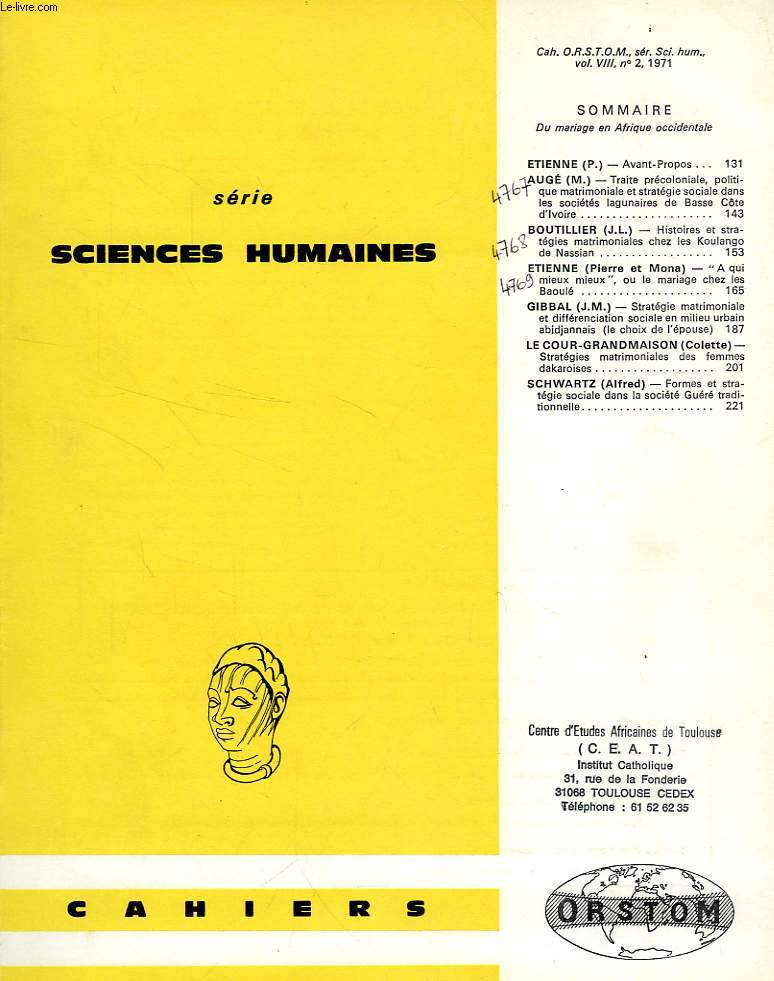 CAHIERS ORSTOM, SCIENCES HUMAINES, VOL. VIII, N 2, 1971