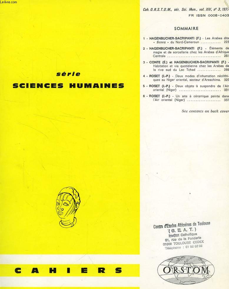 CAHIERS ORSTOM, SCIENCES HUMAINES, VOL. XIV, N 3, 1977