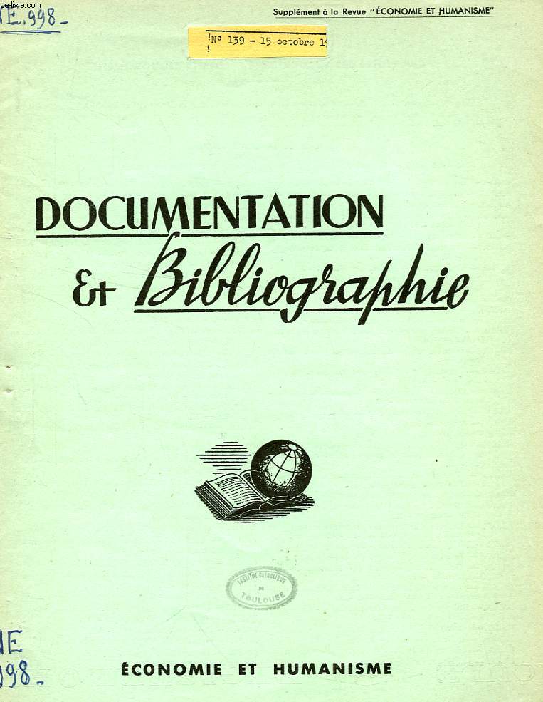 DOCUMENTATION ET BIBLIOGRAPHIE, N 139, OCT. 1955