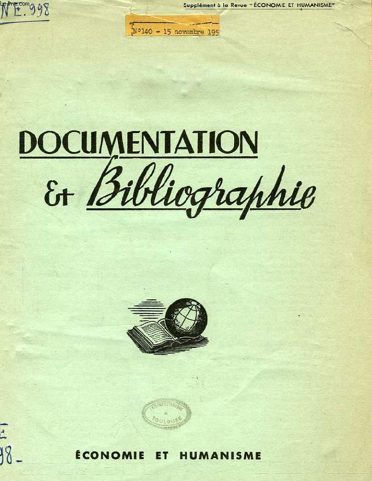 DOCUMENTATION ET BIBLIOGRAPHIE, N 140, NOV. 1955