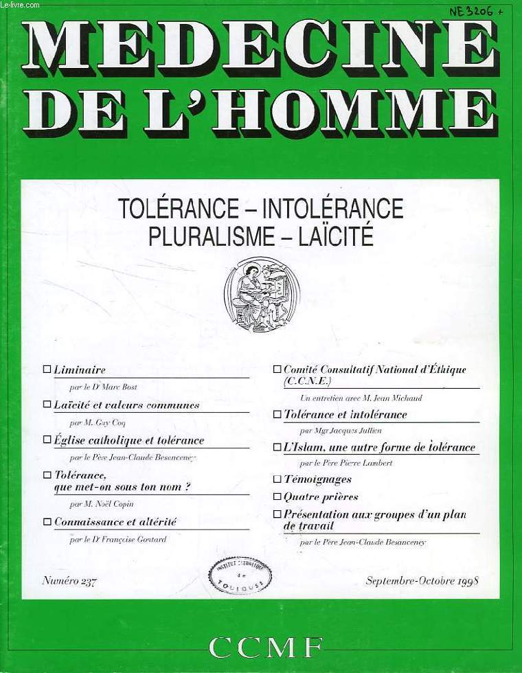MEDECINE DE L'HOMME, N 237, SEPT.-OCT. 1998, REVUE DU CENTRE CATHOLIQUE DES MEDECINS FRANCAIS