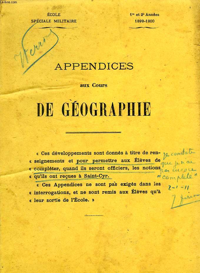 APPENDICES AUX COURS DE GEOGRAPHIE