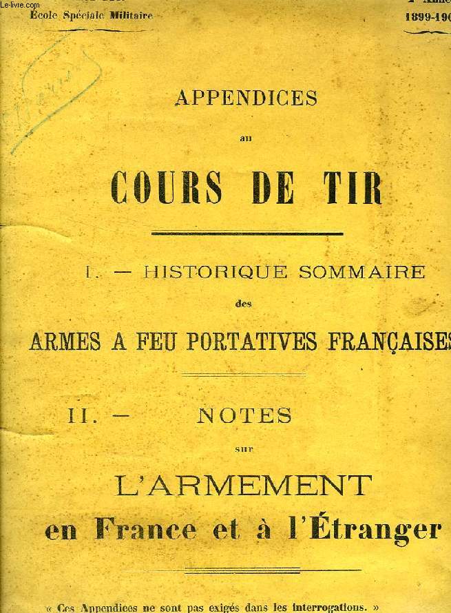 APPENDICES AU COURS DE TIR