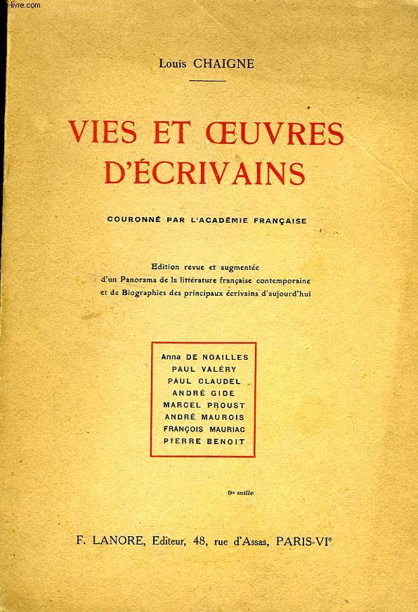 VIES ET OEUVRES D'ECRIVAINS