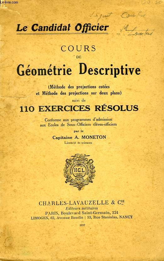 LE CANDIDAT OFFICIER, COURS DE GEOMETRIE DESCRIPTIVE, 110 EXERCICES RESOLUS