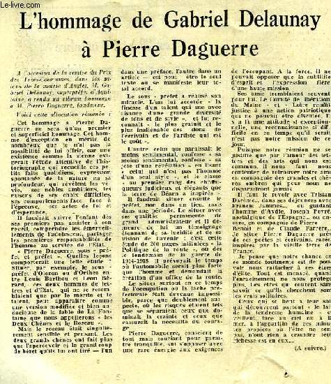 L'HOMMAGE DE GABRIEL DELAUNAY A PIERRE DAGUERRE (COUPURES DE JOURNAUX)