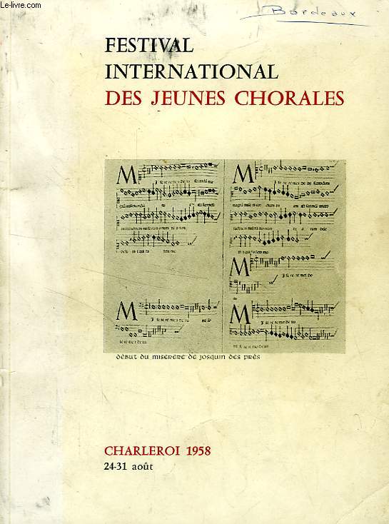 FESTIVAL INTERNATIONAL DES JEUNES CHORALES, CHARLEROI 1958