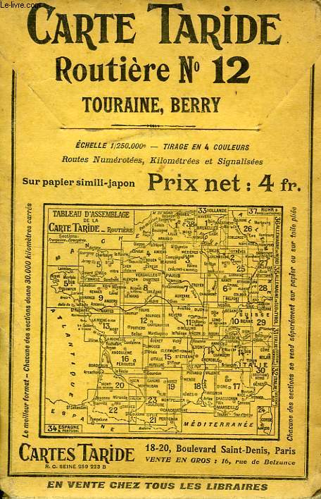 CARTE TARIDE ROUTIERE N 12, TOURAINE, BERRY