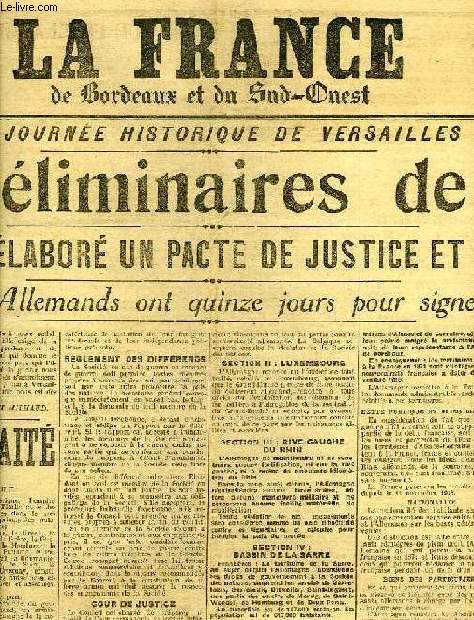 LA FRANCE DE BORDEAUX ET DU SUD-OUEST, 1re EDITION, 9 MAI 1919