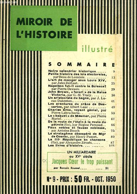 MIROIR DE L'HISTOIRE ILLUSTRE, N 9, OCT. 1950