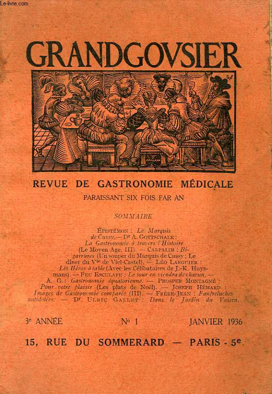 GRANDGOUSIER, REVUE DE GASTRONOMIE MEDICALE, 3e ANNEE, N 1, JAN. 1936