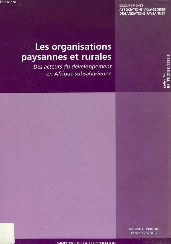 LES ORGANISATIONS PAYSANNES ET RURALES, DES ACTEURS DU DEVELOPPEMENT EN AFRIQUE SUBSAHARIENNE