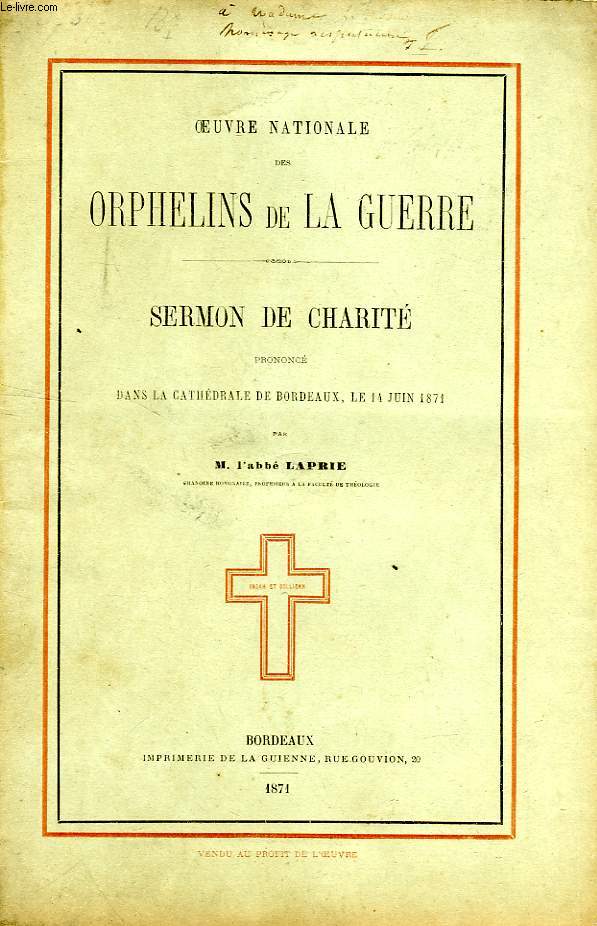 OEUVRE NATIONALE DES ORPHELINS DE LA GUERRE, SERMON DE CHARITE