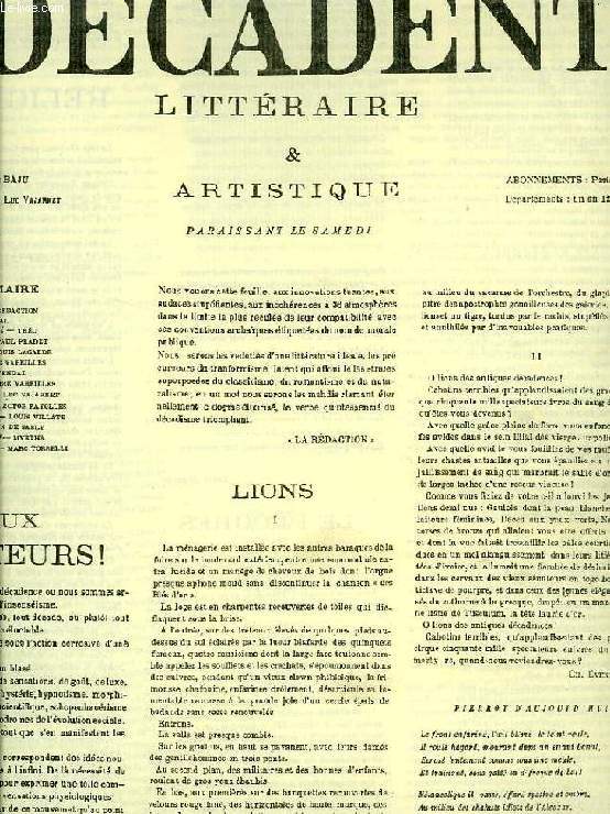 LE DECADENT LITTERAIRE & ARTISTIQUE, 1re ANNEE, 1886