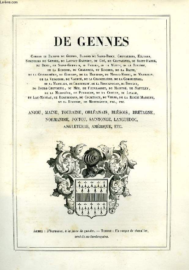 ARMORIAL DE LA NOBLESSE DE FRANCE, EXTRAIT: DE GENNES