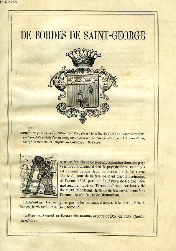 ARMORIAL DE LA NOBLESSE DE FRANCE, EXTRAIT: DE BORDES DE SAINT-GEORGE