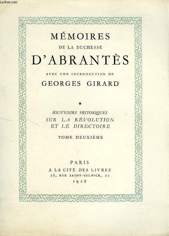 MEMOIRES DE LA DUCHESSE D'ABRANTES, TOME II