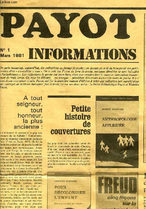 PAYOT INFORMATIONS, N 1, MARS 1981